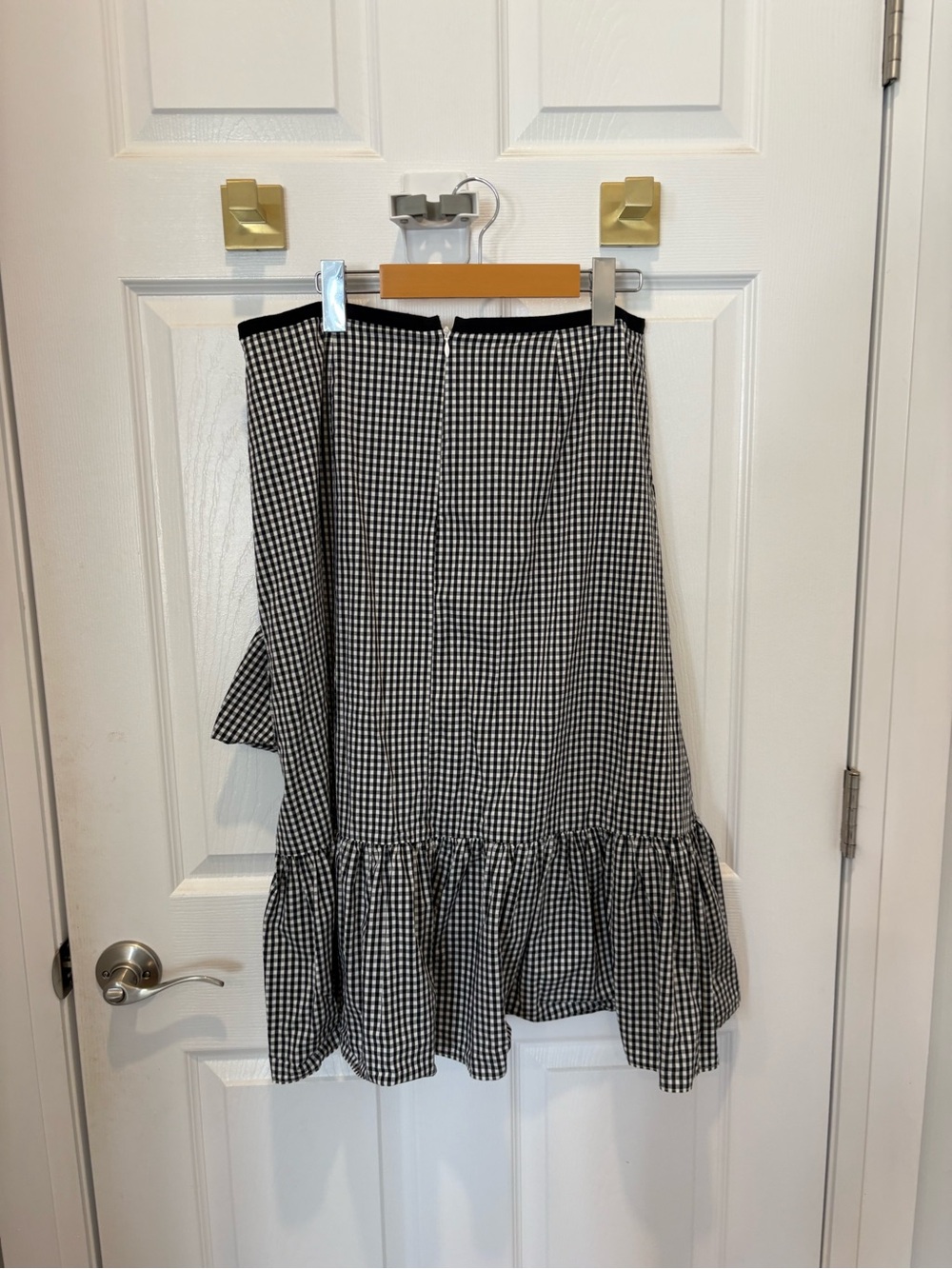 Ann Taylor Black and White Gingham Ruffle Hem Skirt #1370